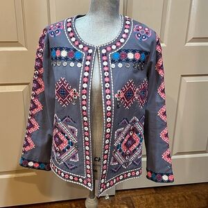 Indigo Moon Jacket Blazer Embroiderer Size M mirrored Dots Embellished